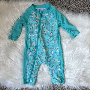 Swim Zip Sunsuit Long Sleeve Romper Swimsuit One Piece Sharks Baby 6-12 Months